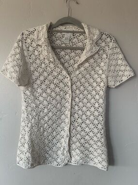 Nordstrom Vintage-Inspired Ivory Crochet Button-Up Top Large